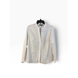 Bariloche White Pleated V-Neck Long Sleeve Blouse Made in Spain Size M ES 44